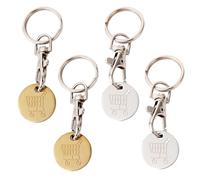 4pcs Stainless Steel Trolley Coin Keyring - Shopping Trolley Token for UK Pound/Euro Carts - Durable & Lightweight Key Ring Accessory - Convenient Coin Holder for Grocery Shopping - Black & Silver