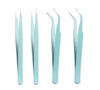 4PCS Stainless Steel Tweezers Set with Straight Curved Flat Slant Tips for Crafts DIY Jewelry Eyelash Extensions Scrapbooking Models Plus Fish Bone Tweezers for Removing Bones and Plucking （Blue）