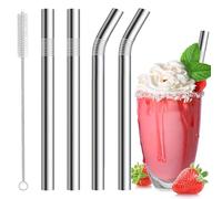 4Pcs Stainless Steel Wide Milkshake Straws,10mm Boba Straws Metal Straw with 1Pcs Cleaning Brush,27cm Metal Jumbo Straw for Smoothies,Extra Long Straight Bent Drinking Straw,for Smoothie,Juice