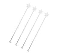 4pcs Star Shaped Stainless Steel Swizzle Sticks for Coffee, Cocktails | 304 Stainless Steel, Smooth Polished Silver Finish, Comfortable Grip, for Iced Tea, Wine Glasses, Home Bar