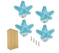 4Pcs Starfish Drawer Knobs Ceramics Cabinet Knobs Beach Themed Cupboard Pulls Dresser Handles Blue,Cabinet Knobs