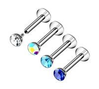 4PCS Steel Internally Labret Rings 16g 1.2mm 1/2 inch 12mm 5/16 8mm 3mm Crystal Ball Tragus Earrings Piercing Jewelry 12379