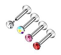 4PCS Steel Internally Monroe Labret 16g 1.2mm 1/2 inch 12mm 5/16 8mm 3mm Crystal Ball Tragus Earrings Piercing Jewelry 12381