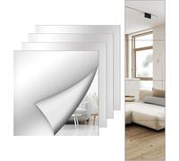 4Pcs Stick on Mirrors for Walls Tiles 20x20cm Self Adhesive Mirror Stickers Acrylic 2mm Thick Square Stick on Tiles for Bathroom Wardrobe Doors (Thickness Upgrade)