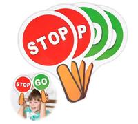 4PCS Stop and Go Traffic Sign, Double Sided Handheld Sign Lights for Kids Teaching Traffic Safety, Red Green Light Game Signs, Teaching Traffic-Safety When Crossing the Street Road Signs (10x5.9 In)
