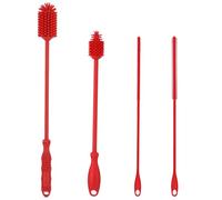 4pcs Straw Cleaner & Bottle Brush, Reusable Silicone Straw Brush Extra Long Water Bottle Brush BPA-Free Cleaning Brush Set Cup Washing Accessories for Stanley Tumblers Jars (Red)