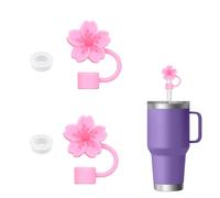 4pcs Straw Cover and Spill Stopper Set, for 0.4 Inch Straw Toppers Cherry Blossom Flower Reusable Spill Proof Stopper for Yeti, Silicone Straw Tip Lids Caps Accessories for Cup, Leak Proof