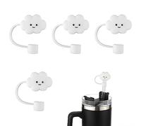 4pcs Straw Covers Cap Compatible with Stanley, Cloud Shaped White Straw Toppers for Reusable Dust-Proof Straw Tips Cover for Sippy Cups Straw Lid Silicone Straw Protector for Stanley 40/30 Oz Tumbler