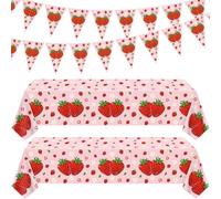 4PCS Strawberry Tableware Set Pink Strawberry Birthday Decoration Sweet Fruit Theme Decor Sweet One Birthday Party Decoration Berry First Decor for Girls 1st 2nd Baby Shower