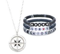 4Pcs Stray Kids Merch Bracelets, Fun Stray Kid Necklace for Stay Fans Gifts, Fan Music Accessories, Stray Kids Charm Silicone Bracelets for Men women Girls Boys