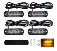 4PCS Strobe Flashing Light Amber, Beacon Lights, 6 LED Emergency Light Bar, 12V-24V LED Beacon, Beacon Strobes Hazard Warning Ligh for Vehivle Car Truck, Grill Beacon Light, Waterproof Universal
