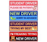 4Pcs Student Driver Magnet New Driver Car Stickers,/ Funny Cute Animal Magnetic Signs with Sayings, Waterproof Reusable Bumper Decals for Teens Beginners Girls Boys
