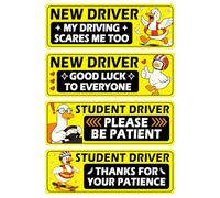 4Pcs Student Driver Sticker Magnet for Car, Cute Cartoon Yellow Goose Novice Driver Magnets, Funny Cartoon Nervous Caution Reusable Supplies Can Be Pasted Freely