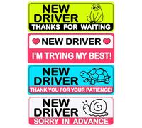 4Pcs Student Safety Warning Reflective Magnetic Stickers, Removable Lovely Student Driver Sticker Magnet Supplies for Car, Keep Your Distance Safety Sign Suitable for Novice Drivers & Students