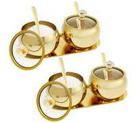 4Pcs Sugar Bowl with LId and Spoon,304 Stainless Steel Sugar Pot Set with Tray,250ml Salt Container Spice Bowl,Multifunctional Seasoning Conditment for Home Kitchen for Coffee Bean Salt Candy