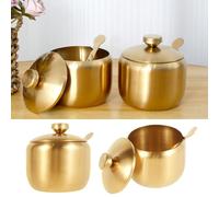 4pcs Sugar Bowl with Lid and Spoon Stainless Steel Coffee and Sugar Dispenser Coffee Serving Salt Spice Container for Condiment Seasoning Coffee Bar
