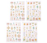 4pcs Sun and Moon Nail Stickers, 5D Embossed Gold Celestial Bohemian Nail Deco Stickers Self-Adhesive Metallic Tribal Totem Design Manicure Art Fingernail Decoration for Women Girls