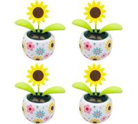 4Pcs Sunflower Solar Dancing Flower Solar Dancing Solar Toys, Solar Power Kits Dolls and Accessories,Solar Powered Swinging Animated Dancer Toy Office Desk Car Decoration for Car, Funny Ornaments