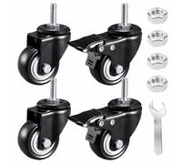 4pcs Swivel Castor,Heavy Duty Castor Wheels For Furniture,PU Swivel Trolley Wheel,Office Chair Castors,Rubber Transport Wheel,Caster Wheels With Threaded,2Nobrakes+2Brakes-50mm/M8x25mm