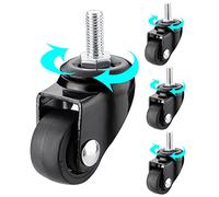 4Pcs Swivel Trolley Wheels with Rubber Tires & Brakes M6/M8/M10 Screw Replacement Quiet Rolling Black Casters for Furniture Heavy Duty with 4 Brakes (4nobrakes