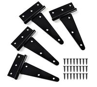 4pcs T Gate Door Hinges, 3inch Black Garden Gate Shed Hinges Heavy Duty Metal T Strap Tee Hinge with Screw for Wooden Shed Gates Barn Windows