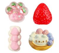 4PCS Taba Squishy Kit, Strawberry Sensory Toys Set, Strawberry Squishy Stress Relief Fidget Toys, Taba Squishy Strawberry Fun Pack With Egg Tart, Cat Paw & Cream Stick, Soft Squeeze Toys for All Ages