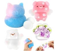 4Pcs Taba Squishy Set, Angel Pig Bear Little kitten Cute Cat Paw Fufu Squishy Squeeze Toy Stress Relief Squishies Sensory Fidget Toys Anxiety Relief Novelty Gifts for Birthday Christmas Party Favors
