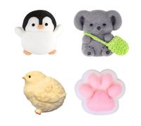 4Pcs Taba Squishy Set, Cat Paws Penguin Koala Yellow Chicke Squishy Squeeze Toy Squishes Kit for Stress Relief Sensory Play Fidget Toys for All Home (K)