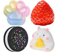4PCS Taba Squishy Set, Fufu Squishy Fidget Toys, Hamster Cat Paws Strawberry Cookie Shaped Stress Relief Toys, Kawaii Squeeze Plays for Decompression Birthday Novelty Gift