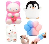 4Pcs Taba Squishy Set, Penguin Rabbit Puppy Cute Cat Paw Fufu Squishy Squeeze Toy Stress Relief Squishies Sensory Fidget Toys Anxiety Relief Novelty Gifts for Birthday Christmas Party Favors
