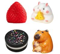 4Pcs Taba Squishy Set,Strawberry + Hamster + Capibara + Oreo ,Fufu Squishy Taba Squishies, Toy Squishes Kit for Stress Relief Sensory Play Fidget Gifts for Adults & Child, Christmas Birthday Gifts