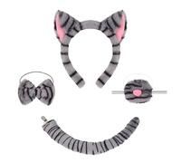 4Pcs Tabby Cat Costume Accessories for Kids: Adorable Grey Cat Headband, Nose, Tail & Bow Tie for World Book Day Cosplay & Animal Theme Party Dress Up - Perfect Furry Costume