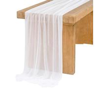 4PCS Table Runner Chiffon, Table Setting Semi-Sheer Dining for Wedding Party Christmas Banquets Arches Cake Decor(White)