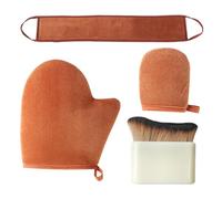4Pcs Tanning Mitt And Brush Set,Fake Tan Mit Self Application Mitts Kit,Sands Back Glove Reusable Glow Velvet Mitten Exfoliating Face Lotion Applicator Soft Tanner Bamboo Brush,for Body (Brown)