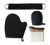 4Pcs Tanning Mitt And Brush Set,Fake Tan Mit Self Application Mitts Kit,Sands Back Glove Reusable Glow Velvet Mitten Exfoliating Face Lotion Applicator Soft Tanner Bamboo Brush,for Body (Black)