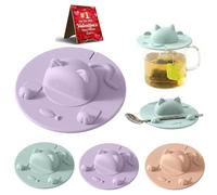 4PCS Tea Bag Mug Topper Silicone, Cat-Designed Cup Silicone Cup Covers, 4 Inch Silicone Tea Bag Holder & Squeezer with Tea Bag Holder Mug Lid, Dishwasher Safe, for Coffee Milk Tea (Purple,4pcs)