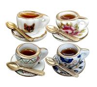 4Pcs Tea Cup Door Hinge Heads Decorative Topper, Magnetic Miniature Delicate Tea Cup Door Hinge Topper, Vintage Teacup and Teaspoon Door Hinge Pin Topper for Unique Home Kitchen Decor