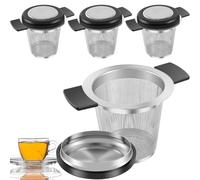 4Pcs Tea Infuser Strainers, Stainless Steel Loose Leaf Tea Strainer Stepper with Silicone Lid and Heat Proof Handles, Fine Mesh Teas Filter for Teapots Cups Mugs