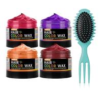 4Pcs Temporary Hair Color Wax Natural Hair Color Wax for Cosplay, Masquerade & Festivals Party - Easy Wash-Out Styling Pomade with Instant Results and Long-Lasting Hold(Red/Orange/Purple/Claret)