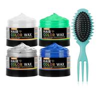 4Pcs Temporary Hair Color Wax Natural Hair Color Wax for Cosplay, Masquerade & Festivals Party - Easy Wash-Out Styling Pomade with Instant Results and Long-Lasting Hold(White/Gray/Green/Blue)