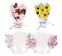 4pcs Thank You Cards, 3D Bouquet and Bow Design, Expressing Gratitude on Mother's Day, Weddings, Anniversaries, or as Teacher Thank You Card