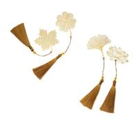 4Pcs Thanksgiving Metal Leaf Bookmark Ornament for Readers and Students | Woven Polyester and Brass, Leaf Shaped Design, Tassel Detail, for Bags, Stationery Boxes, Library Study