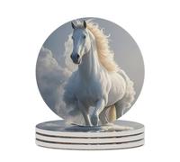 4PCS The Galloping Horse is Galloping Coasters Non-Slip Round Drink Coasters with Ceramic Stone and Cork Base, Heat Resistant Absorbent 33.00Stone Coaster Set for Kinds of Mugs and Cups, 4 Inch