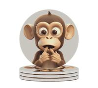 4PCS The Silent Monkey Coasters Non-Slip Round Drink Coasters with Ceramic Stone and Cork Base, Heat Resistant Absorbent 33.00Stone Coaster Set for Kinds of Mugs and Cups, 4 Inch