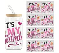 4pcs This is My Birthday Party UV DTF Cup Wraps Transfer Waterproof Sticker for Glass Cups Furniture Craft DIY Crafts,Rub on Transfer Stickers for DIY Water Bottle Laptop Decal Wood Car