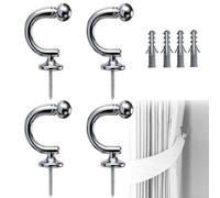4PCS Tie Back Hooks for Curtains, Heavy Duty U-Shaped Curtain Tie Back Hooks, Curtain Tie Back Wall Fixings With Expansion Plug, U Shaped Curtain Holdbacks Hooks for Hang Clothes Hats Drapes