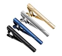 4PCS Tie Clips for Men Long Styles Tie Bar Clip Set,Classic Copper Necktie Bar Clips with Strong Spring,Formal Business Tie Accessories for Wedding, Office, Gift,Stylish Slim Tie Bar for Men