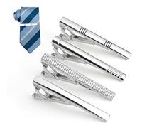 4Pcs Tie Clips for Men, Silver Classic Tie Bar Clip Set Regular Fashionable Ties Bar Clips Metal Ties Pins Elegant Bars Pinch Clip for Father's Day Business Wedding Graduation Daily Use
