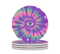 4PCS Tie Dye Hippies Print Coasters Non-Slip Round Drink Coasters with Ceramic Stone and Cork Base, Heat Resistant Absorbent 33.00Stone Coaster Set for Kinds of Mugs and Cups, 4 Inch