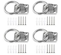 4Pcs Tie Ring on Plate, 30mm x 35mm Hanging Chain Ring, Animal Tether Horse Hay Net Tack Tie up Stable Ring Hook, Tie Rings for Horses with Plugs and Screws, Hay Ring for Horses